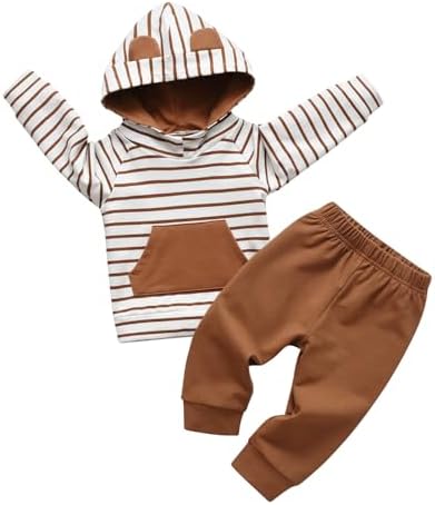 Одежда для маленьких мальчиков Rebey, полосатая толстовка с длинными рукавами, топы, спортивный костюм, штаны, комплект одежды Rebey