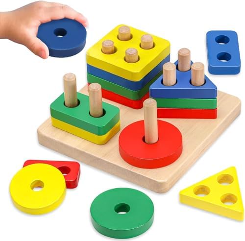 Игрушки Монтессори AZEN для мальчиков и девочек 1, 2, 3 лет, деревянные игрушки для сортировки и складывания для малышей 1–3 лет, игрушки для малышей 1–2 лет, развивающие игрушки для сенсорного обучения AZEN