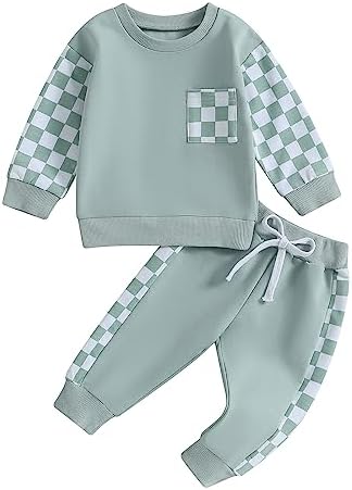 Lesimsam осенне-зимняя одежда для маленьких мальчиков и девочек, клетчатый клетчатый свитшот с длинными рукавами, пуловер, брюки для бега, комплект одежды Lesimsam