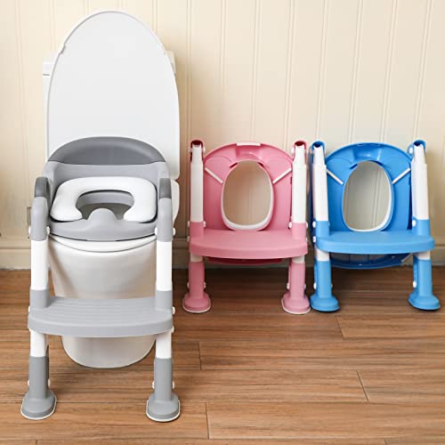 Сиденье для приучения к горшку со стремянкой, лестница для мальчиков и девочек, детское сиденье для приучения к туалету, стул с ручками, мягкое сиденье, нескользящее широкое сиденье (синее) Wiifo
