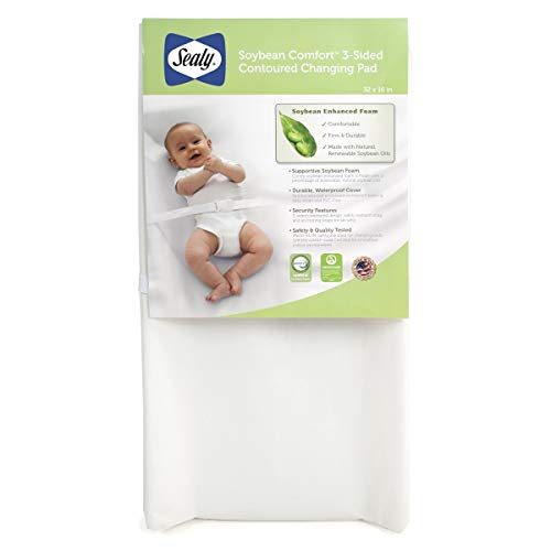 Sealy Soybean Comfort, трехсторонняя водонепроницаемая контурная пеленальная подушка для детского подгузника для комода или пеленального столика — белая, 32 x 16 дюймов Sealy
