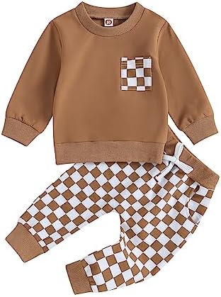 Осенняя одежда Karuedoo для маленьких мальчиков и девочек, пуловер в клетку, свитшот, топ и штаны, комплект, модный наряд в шахматную клетку для малышей Karuedoo