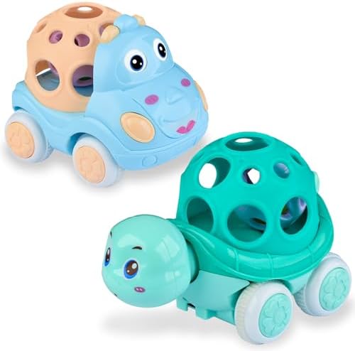 Детские игрушечные машинки - игрушечные машинки для малышей 1-3 лет, мягкая погремушка и катящийся грузовик для девочек 1-3 лет, погремушка для малышей, подарки для малышей 6-12 месяцев, игрушечные машинки-толкатели для малышей, игрушечные машинки для маленьких девочек ZHIHUAN