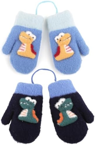 Flammi 2 Pairs Toddler Mittens for Baby Boys Girls Winter Sherpa Lined Warm Knit Mittens Cartoon Kids Gloves F Flammi