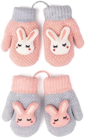 Flammi 2 Pairs Toddler Mittens for Baby Boys Girls Winter Sherpa Lined Warm Knit Mittens Cartoon Kids Gloves F Flammi