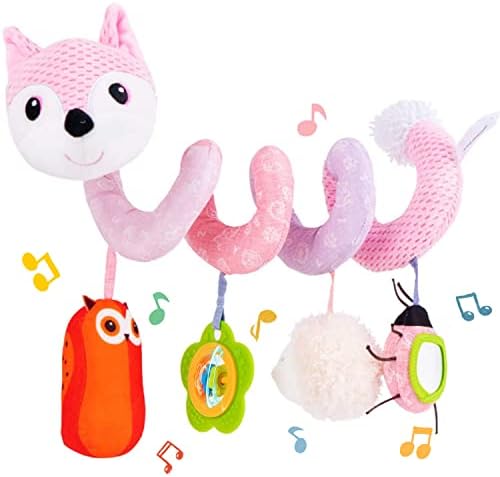 Koty Newborn Car Seat Toys, Stroller Toys for Babyies 0-6 Months,Infant Activity Spiral Plush Toys Hanging - Carseat Stroller Crib with Musical Rattle Toy for Boys Girls 0 3 6 9 Months Koty