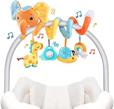 Koty Newborn Car Seat Toys, Stroller Toys for Babyies 0-6 Months,Infant Activity Spiral Plush Toys Hanging - Carseat Stroller Crib with Musical Rattle Toy for Boys Girls 0 3 6 9 Months Koty