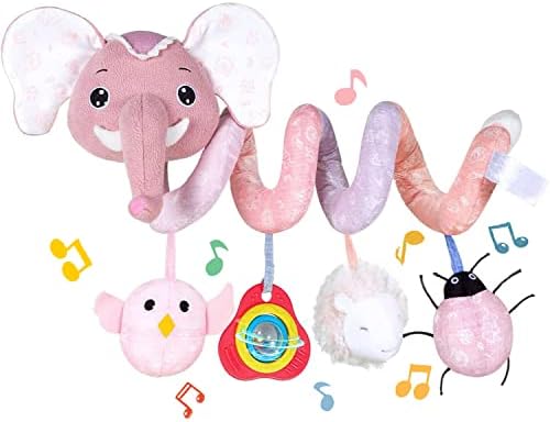 Koty Newborn Car Seat Toys, Stroller Toys for Babyies 0-6 Months,Infant Activity Spiral Plush Toys Hanging - Carseat Stroller Crib with Musical Rattle Toy for Boys Girls 0 3 6 9 Months Koty