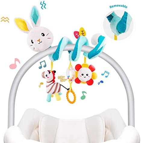 Koty Newborn Car Seat Toys, Stroller Toys for Babyies 0-6 Months,Infant Activity Spiral Plush Toys Hanging - Carseat Stroller Crib with Musical Rattle Toy for Boys Girls 0 3 6 9 Months Koty