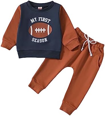 Fhutpw Одежда для маленьких мальчиков на осень 6, 12, 18, 24 месяцев, футбольный пуловер с длинными рукавами, топы и комплекты брюк, зимняя одежда для малышей Fhutpw