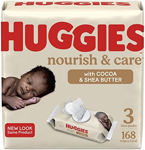 Детские салфетки Huggies Nourish & Care с ароматом, 3 упаковки с откидной крышкой (всего 168 салфеток) Huggies