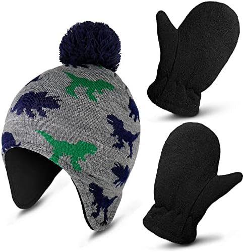 Syhood/детский комплект зимней шапки и перчаток для маленьких мальчиков, вязаная шапка с ушками, флисовая шапка с динозавром, перчатки Syhood
