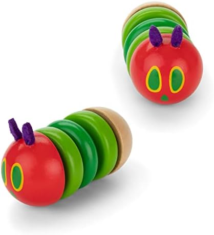 KIDS PREFERRED World of Eric Carle The Very Hungry Caterpillar Newborn Wooden Fidget Toy, Baby Sensory Caterpillar Shaker Rattle for Infants, Babies, and Toddlers KIDS PREFERRED
