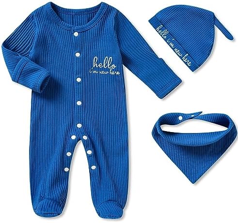 Одежда для новорожденных мальчиков, одежда для возвращения на родину, вязаный комбинезон на пуговицах с буквенным принтом, комбинезон, шляпа, нагрудники, наряд из 3 предметов ZOELNIC
