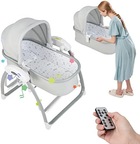 Умная электрическая детская качалка INFANS 2 в 1, автоматическая прикроватная кроватка для младенцев, колыбель для сна с дистанционным управлением, 5-скоростная функция естественного покачивания, 12 предустановленных колыбельных для новорожденных INFANS