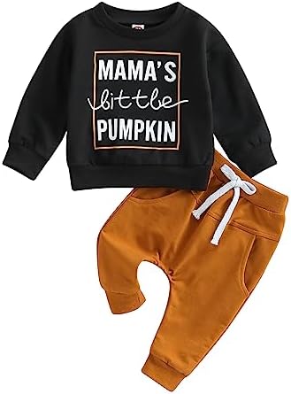 Зимняя одежда для маленьких мальчиков, свитшоты с круглым вырезом и штанами с нашивкой в виде тыквы, осенняя одежда для малышей на Хэллоуин PUHHAPIEY