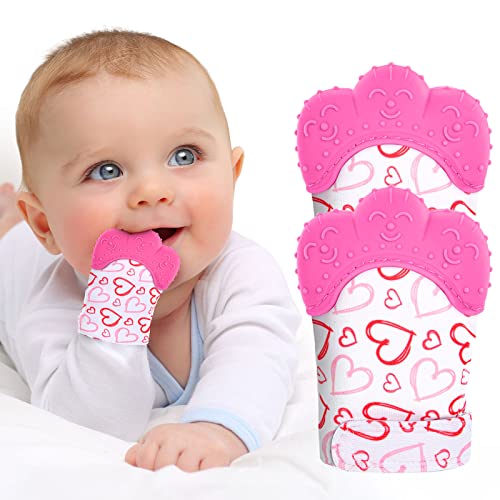 2 упаковки силиконовых варежек для прорезывания зубов, успокаивающая варежка для прорезывания зубов у младенцев, облегчение боли, перчатка для предотвращения царапин, безопасные силиконовые игрушки для прорезывания зубов на возраст 0–12 месяцев Vicloon