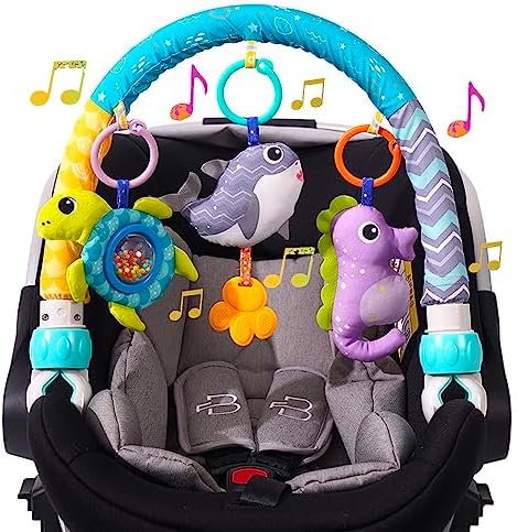 Baby Stroller Arch Toy, Clip On Arch Mobile for Bassinet with Universal Clamps, Activity Toy Bar for Baby Bouncer Musical Crib Mobile Toys for Infants Baby Car Seat Toys Rattle Turtle Music Whale BATOHO