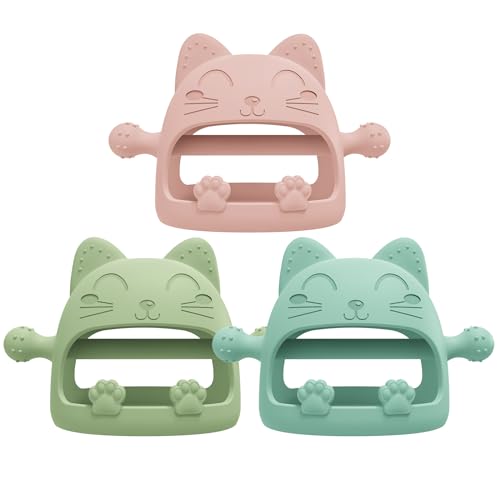 Детские игрушки-прорезыватели, силиконовые игрушки для прорезывания зубов для детей 0-6 месяцев, никогда не роняйте детские жевательные игрушки для облегчения прорезывания зубов, пустышки для прорезывания зубов, детские игрушки 0-6 месяцев, идеальные подарки для детского душа (мультяшный кот) YomauiYee