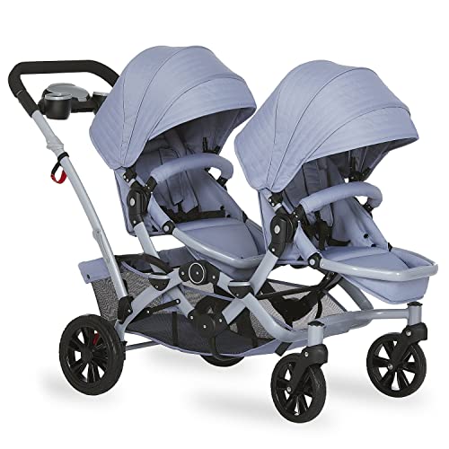 Коляска Dream On Me Track Tandem Double Umbrella светло-серого цвета, легкая двойная коляска для младенцев и малышей, многопозиционные двусторонние и откидывающиеся сиденья, большая корзина для хранения и навес Dream On Me