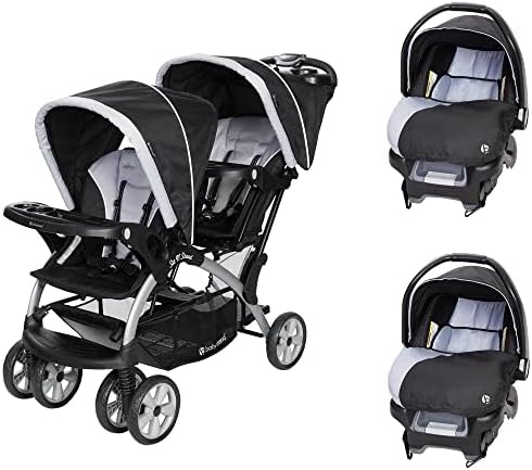 Baby Trend Sit N Stand Easy Fold Travel Двойная детская коляска и 2 одинарных детских автокресла Система путешествий с ремнями безопасности и чехлом, Stormy Baby Trend