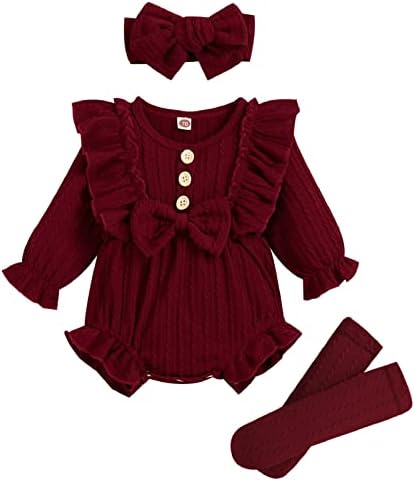 GRNSHTS Одежда для новорожденных девочек, однотонный свитер с рюшами, комбинезон с длинными рукавами + повязка для волос + носки, 3 шт., осенне-зимняя одежда GRNSHTS