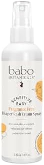 Крем-спрей от опрелостей Babo Botanicals Sensitive Baby без запаха — наносится без прикосновений, без беспорядка — 14,9% оксида цинка — масло ши, оливковое масло и алоэ вера — для младенцев — 3 жидких унции. Babo Botanicals