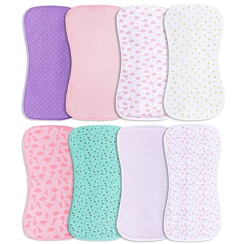 Hakochia Burp Cloths for Baby Girls Organic Cotton Large Burp Clothes Extra Absorbent Soft Burping Rags Spit Up Cloth Sets for Newborns 8 Pack Hakochia