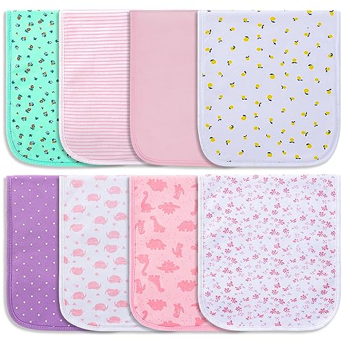 Hakochia Burp Cloths for Baby Girls Organic Cotton Large Burp Clothes Extra Absorbent Soft Burping Rags Spit Up Cloth Sets for Newborns 8 Pack Hakochia