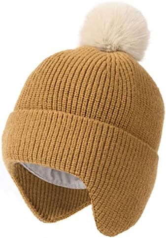 Зимняя шапка для малышей, теплая вязаная детская шапка на флисовой подкладке с ушами, шапочка с помпоном для новорожденных, вязаная шапка для девочек и мальчиков Camptrace
