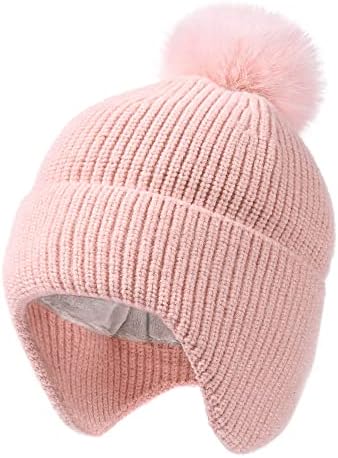 Зимняя шапка для малышей, теплая вязаная детская шапка на флисовой подкладке с ушами, шапочка с помпоном для новорожденных, вязаная шапка для девочек и мальчиков Camptrace