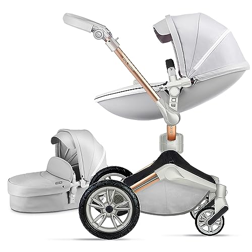 Детская коляска Hot Mom с функцией вращения на 360 градусов, детская коляска из искусственной кожи, коляска 2020 (F023 серый) Hot Mom
