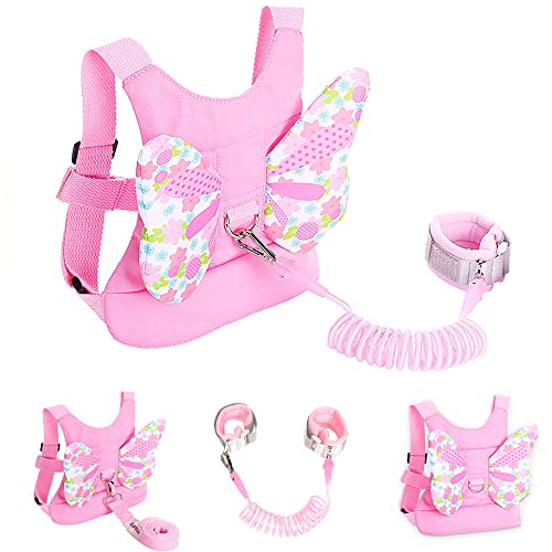 Toddlers Leash + Anti Lost Wrist Link Child Kids Safety Harness Kids Walking Wristband Assistant Strap Belt for Girl Pink Christmas Gift FITARTS