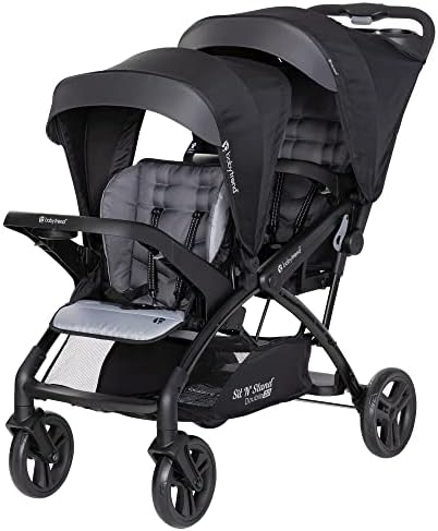 Двойная коляска Baby Trend Sit N' Stand 2.0 DLX с 5-точечными ремнями безопасности, капюшоном, дополнительной корзиной, 2 подстаканниками и закрытым отделением, Stormy Baby Trend