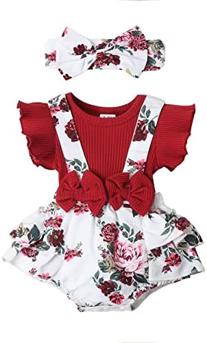 Одежда для новорожденных девочек, комбинезон для малышей, платье на подтяжках с цветочным принтом, комбинезон с рукавами и рюшами, комбинезон с повязкой на голову, весна-лето MBMSHEGH