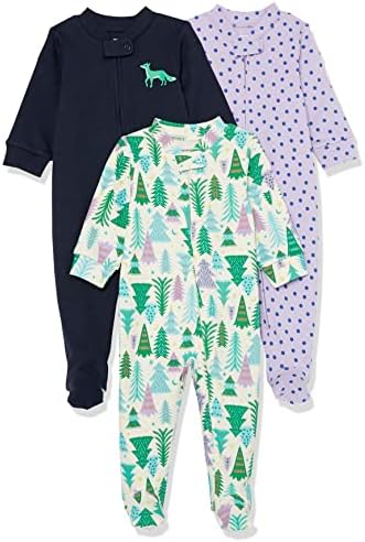 Amazon Essentials Unisex Toddlers and Babies' Cotton Snug-Fit Footed Sleeper Pajamas, Multipacks Amazon Essentials