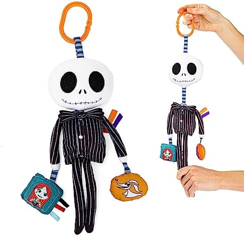 KIDS PREFERRED Disney Baby Nightmare Before Christmas Jack Skellington On The Go Activity Toy with Teether, On The Go Clip, Bell Chime, and Pull Through Arms KIDS PREFERRED