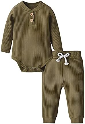 Derouetkia, одежда для новорожденных мальчиков и девочек, хлопковый комбинезон в рубчик с длинными рукавами и штаны, комплект одежды Derouetkia