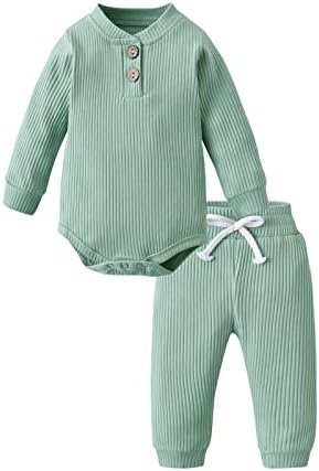 Derouetkia, одежда для новорожденных мальчиков и девочек, хлопковый комбинезон в рубчик с длинными рукавами и штаны, комплект одежды Derouetkia