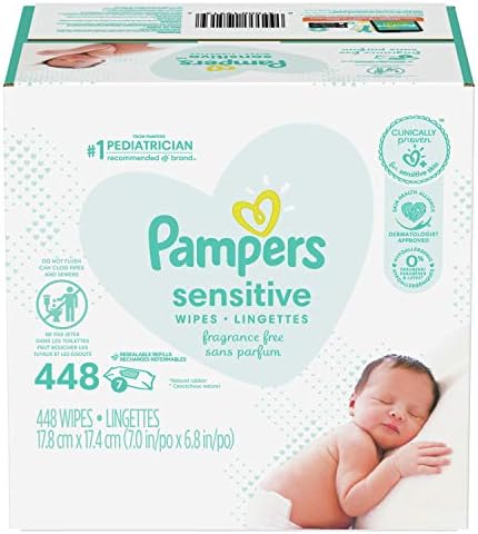 Детские салфетки Pampers для чувствительной кожи без парфюмерии, 7 сменных упаковок (тюбик не входит в комплект), 448 шт. Pampers