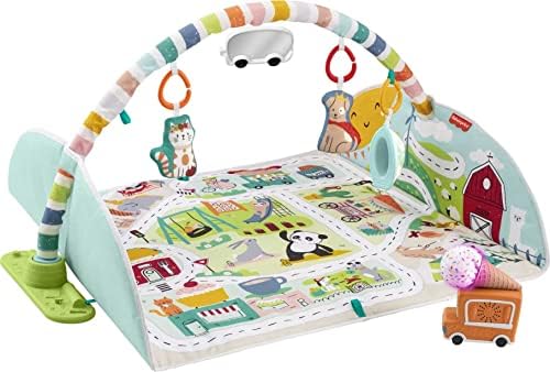 Коврик Fisher-Price для занятий спортом для новорожденных Simply Senses, тренажерный зал для новорожденных с 6 портативными сенсорными игрушками для новорожденных Fisher-Price