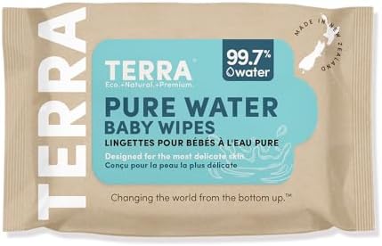 Дорожный набор Terra Bamboo Baby Wipes: салфетки на основе чистой воды, 99,7 % чистой новозеландской воды, 100 % биоразлагаемое бамбуковое волокно, 0 % пластика, детские салфетки без запаха для чувствительной кожи, 1 дорожная упаковка из 24 салфеток Terra