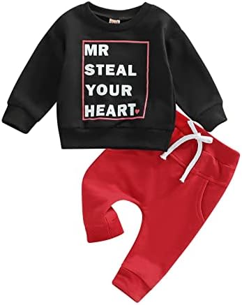 KOSUSANILL для маленьких мальчиков, наряд на день Святого Валентина, однотонный свитшот с буквенным принтом, топ, брюки на шнурке, комплект одежды из 2 предметов KOSUSANILL