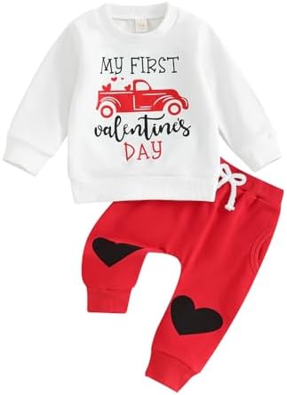 Одежда для маленьких мальчиков на День Святого Валентина, толстовка с длинными рукавами и принтом сердца и штаны, осенне-зимняя одежда из 2 предметов Karwuiio