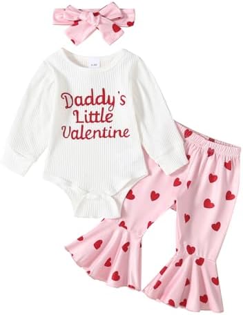 ADXSUN/комбинезон на день святого Валентина для маленьких девочек, комбинезон с принтом сердца + расклешенные брюки + повязка на голову, одежда для малышей 0-18 месяцев ADXSUN