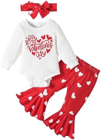 ADXSUN/комбинезон на день святого Валентина для маленьких девочек, комбинезон с принтом сердца + расклешенные брюки + повязка на голову, одежда для малышей 0-18 месяцев ADXSUN