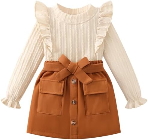 Weixinbuy осенне-зимняя одежда для маленьких девочек, однотонная футболка в рубчик с длинными рукавами, вязаные топы, клетчатые мини-юбки на пуговицах, комплект одежды Weixinbuy