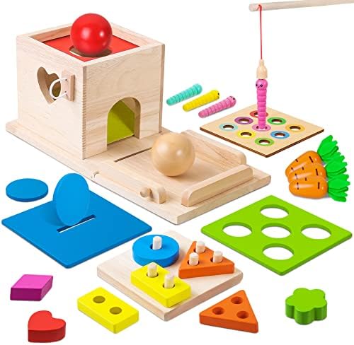 8-in-1 Montessori Wooden Toy Set for Babies - Shape Sorter, Coin Box, Object Permanence Box for Toddlers 12-18 Months - Birthday Gift RIANEAN
