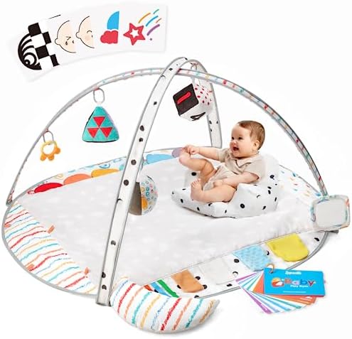 Lupantte Baby Play Gym, игровой коврик для развивающих занятий в тренажерном зале с 4 зонами, коврик для игр на животике для пола с 5 обучающими сенсорными детскими игрушками для новорожденных для развития моторного познания Lupantte