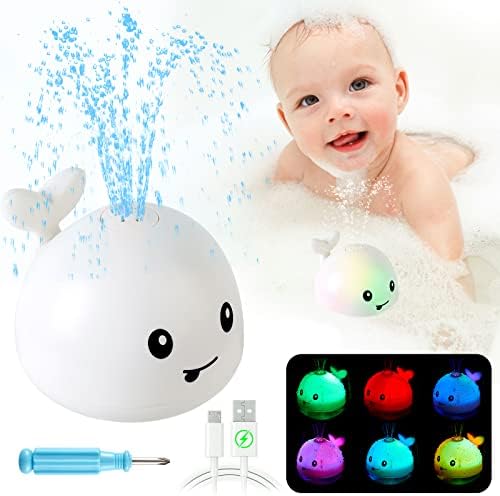 【2023 Upgrade】Baby Bath Toys Gifts, Valentines Rechargeable Whale Baby Toys, Light Up Bath Toys for Toddlers, Sprinkler Bathtub Toys for Infants Kids, Spray Water Bath Toy, Pool Bathroom Tub Baby Toy ANGGIKO